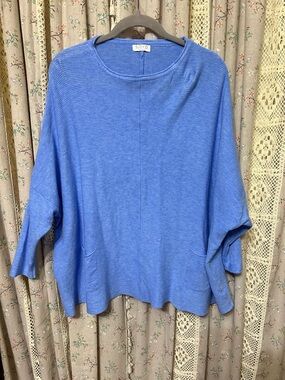 Suzy D London Blue Batwing Knit Top‎ Made in Italy S/M